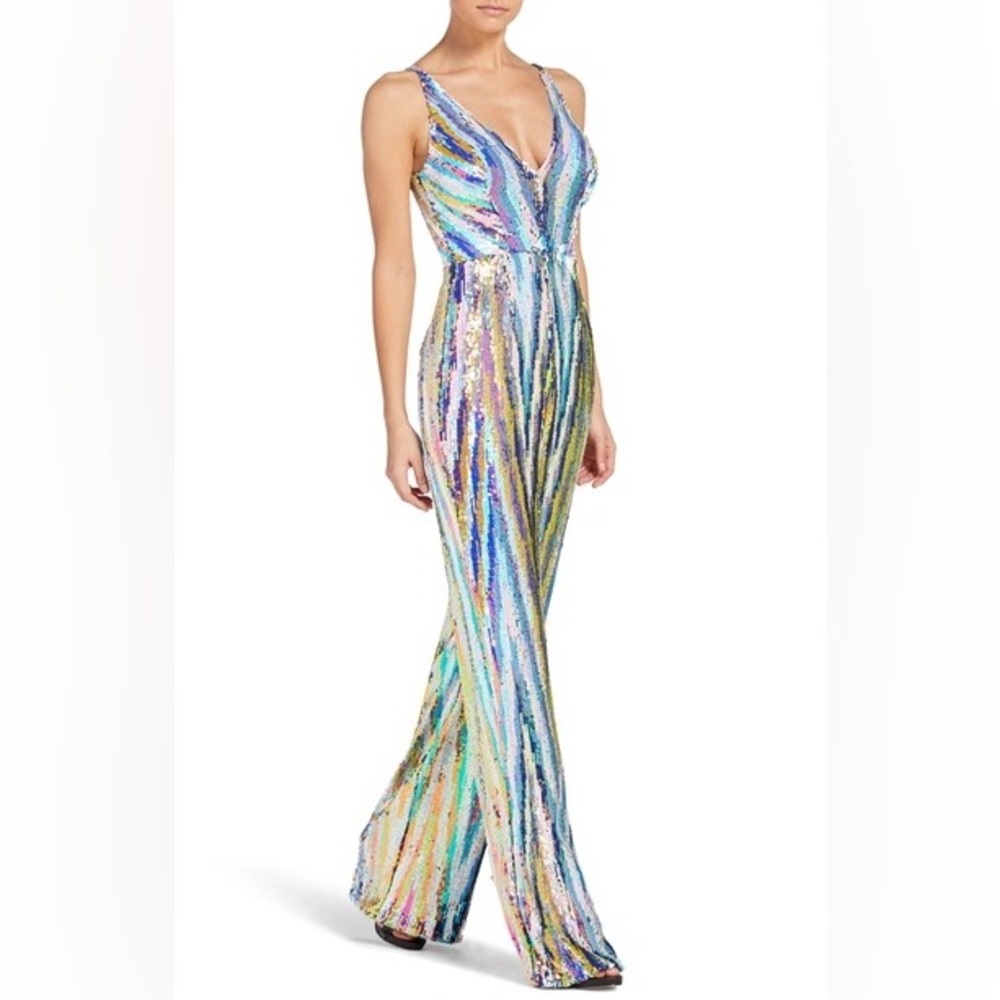 Dress the population sequin Charlie jumpsuit in opal